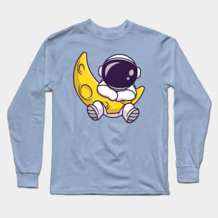 Cute Astronaut With Sickle Moon Cartoon Long Sleeve T-Shirt